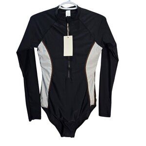 NWT | Black Long Sleeve One Piece Swimsuit Zip Front Surfing Rashguard | Small